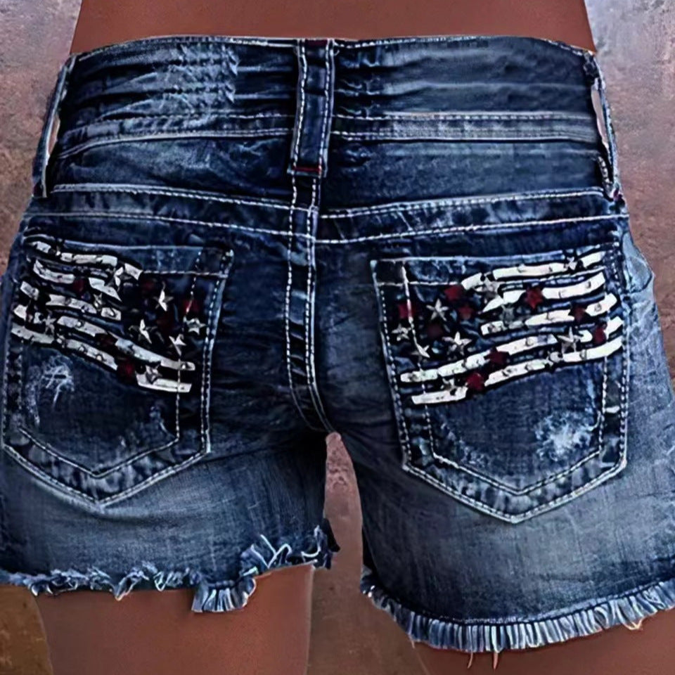 Damen Cargo-Shorts mit stylischen Rissdetails und patriotischen Applikationen Drune