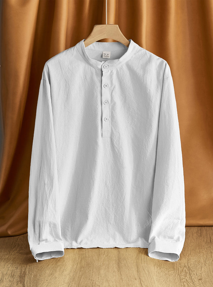 Herren nan Nehru-Kragen-Henley aus Baumwollstretch mit verdeckter Knopfleiste und schmaler Passform Drune