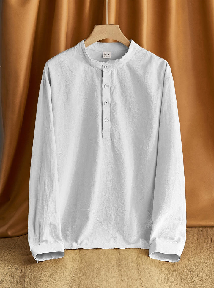 Herren nan Nehru-Kragen-Henley aus Baumwollstretch mit verdeckter Knopfleiste und schmaler Passform Drune