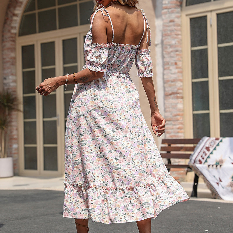 Damen luftiges Sommerkleid mit Rüschenärmeln und floralem Design Drune