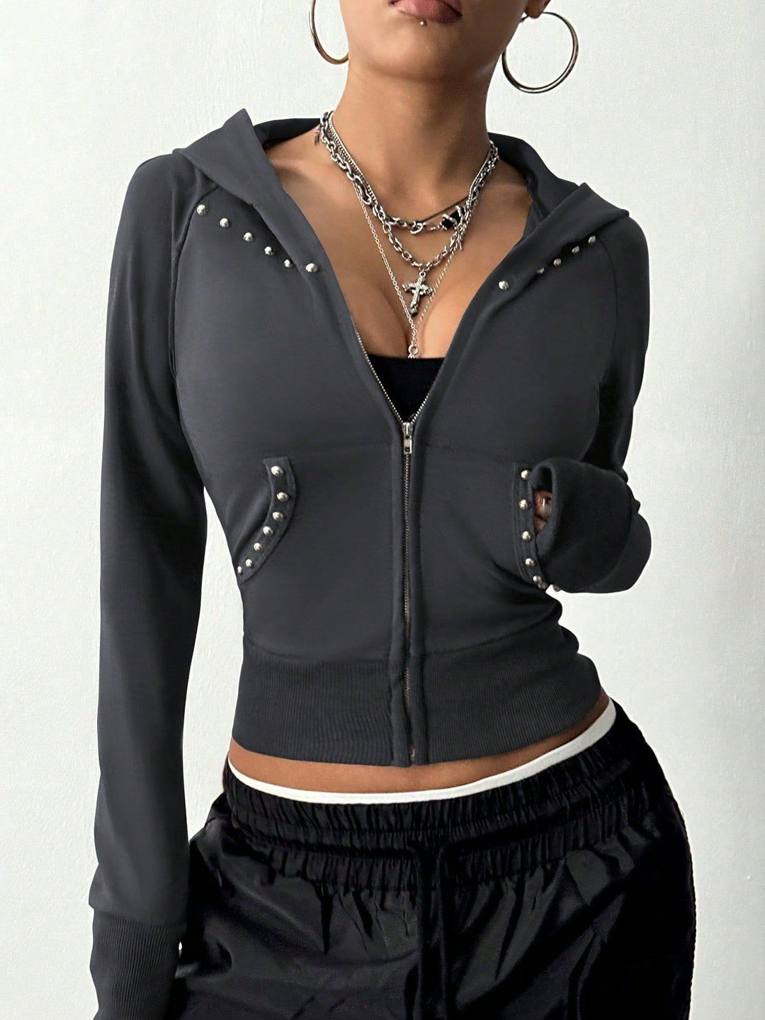 Damen sportliche Kapuzenjacke mit dekorativen Strassdetails Drune