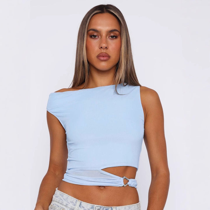 Damen Crop-Top mit asymmetrischem Schnitt und dekorativem Ringdetail Drune
