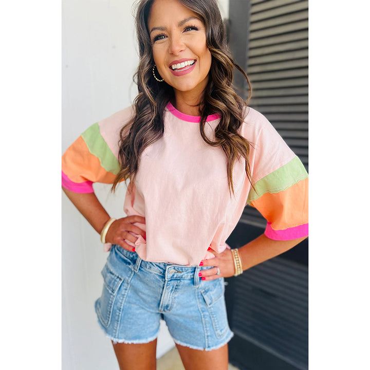 Damen lässiges T-Shirt mit bunten Ärmeln Drune