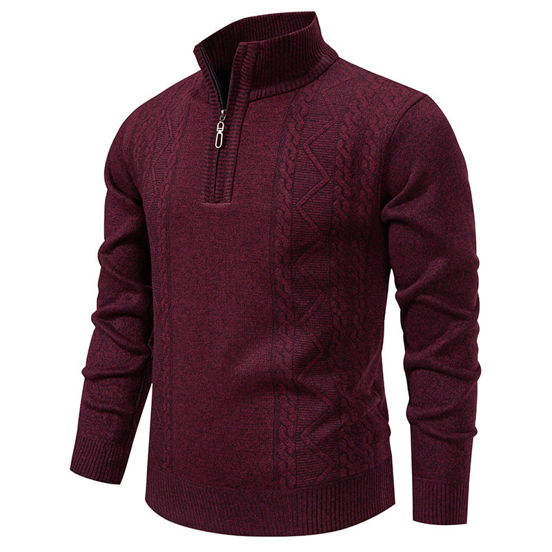 Herren nan gehobener Strickpullover mit Halbzip, Stehkragen und dekorativem Zopfmuster Drune