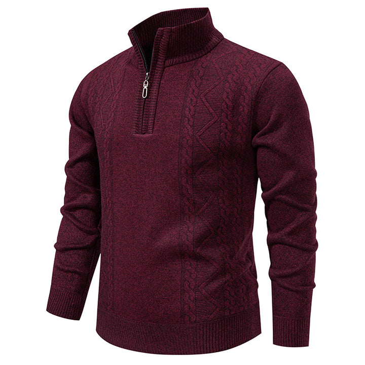 Herren nan gehobener Strickpullover mit Halbzip, Stehkragen und dekorativem Zopfmuster Drune