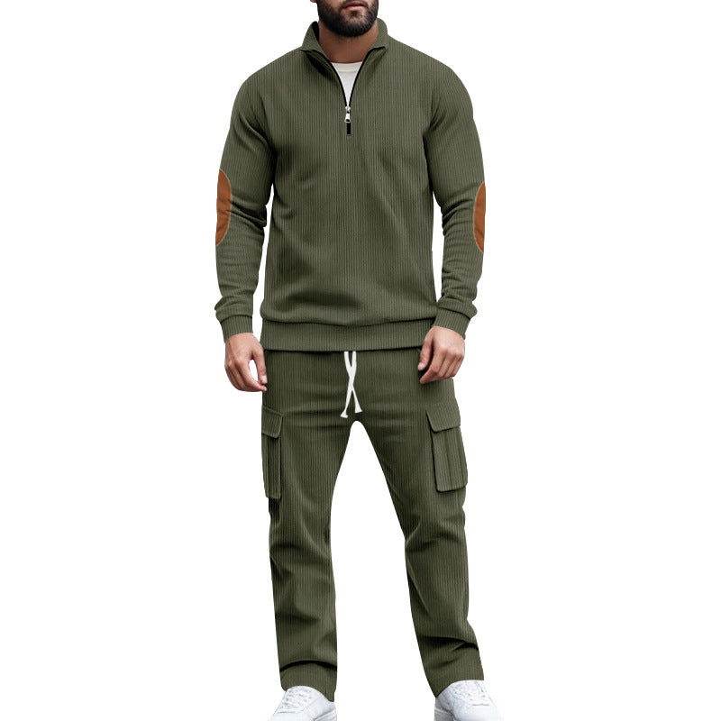 Herren modisches Sweatshirt und Cargo-Hose Set mit hohem Kragen und praktischen Taschen Drune