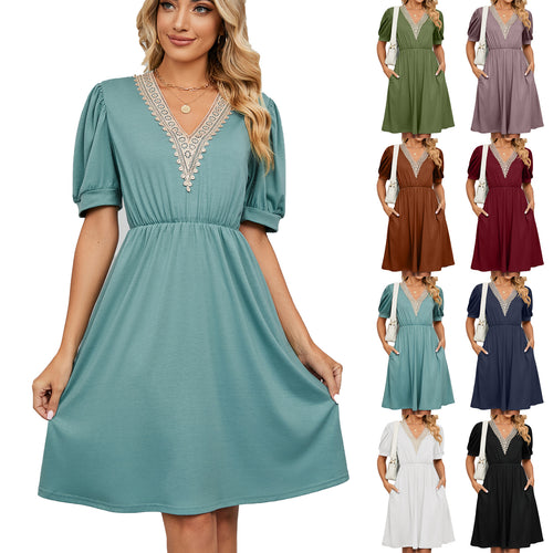 Damen Midikleid mit elegantem V-Ausschnitt und Rüschendetails Drune