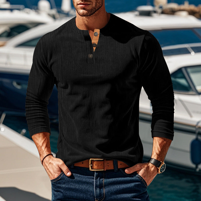Herren Langarm-Henley-Shirt mit strukturiertem Design und Knopfdetails Drune