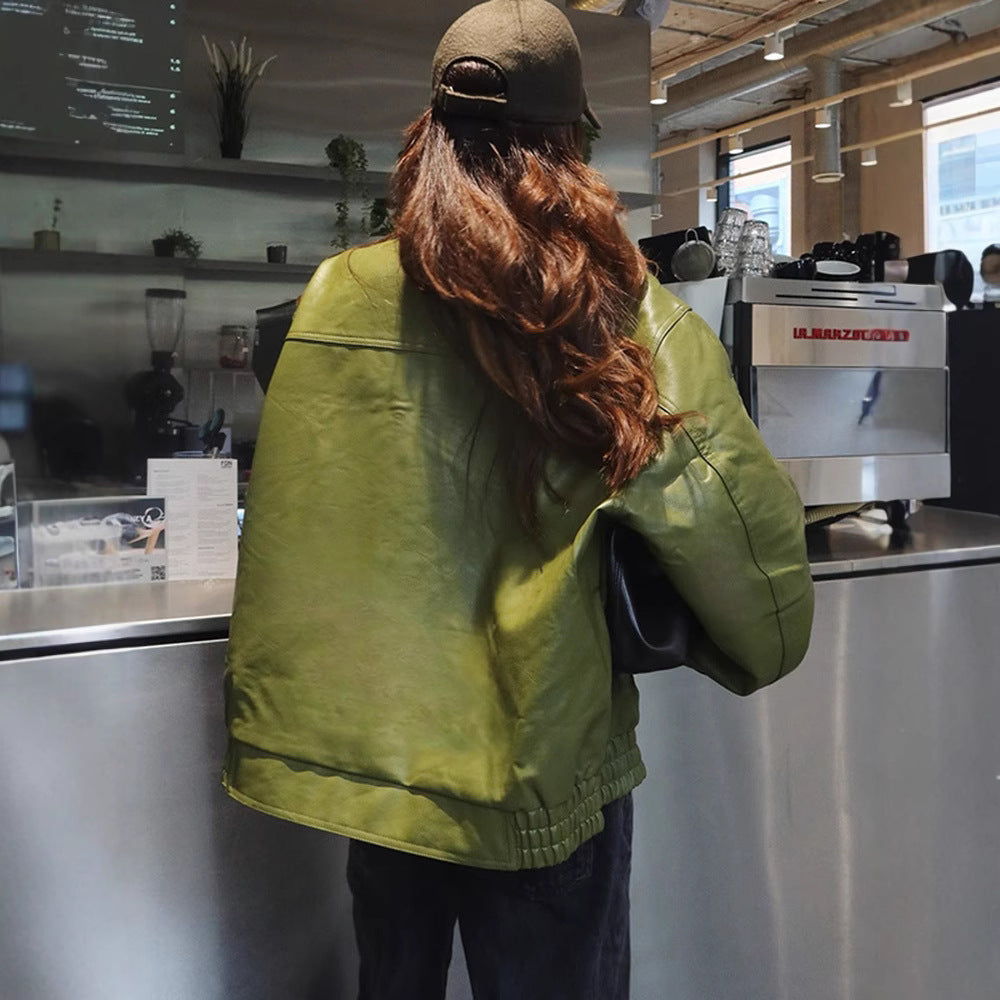 Damen Kunstlederjacke im lässigen Cropped-Stil mit praktischen Taschen Drune