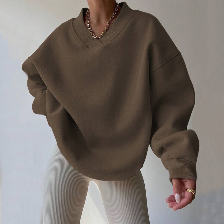 Damen lässiger Pullover mit tiefem V-Ausschnitt und oversized Schnitt Drune