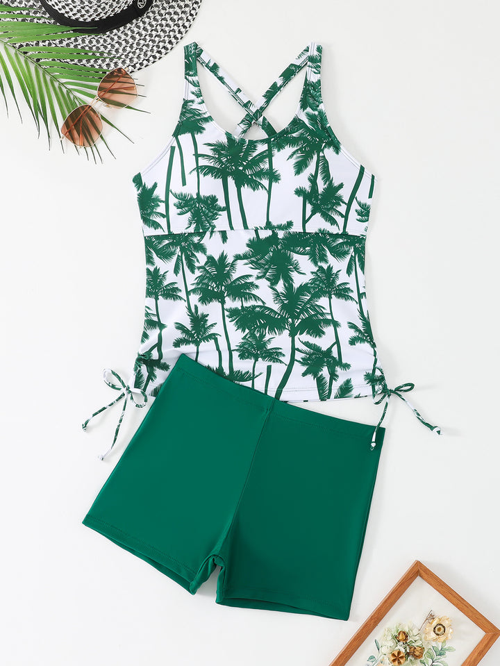 Damen Tankini mit raffinierten Verstellmöglichkeiten und modischem Palmendruck Drune