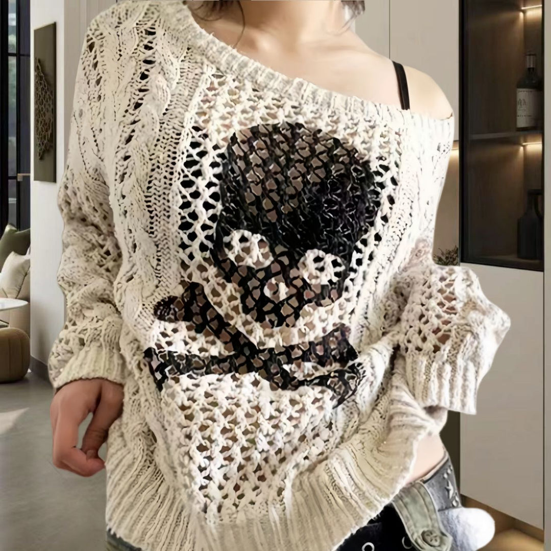 Damen Oversized Strickpullover mit kreativem Lochmuster und Anker-Design Drune