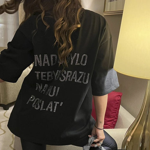 Damen oversized T-Shirt mit kreativem Strass-Design Drune
