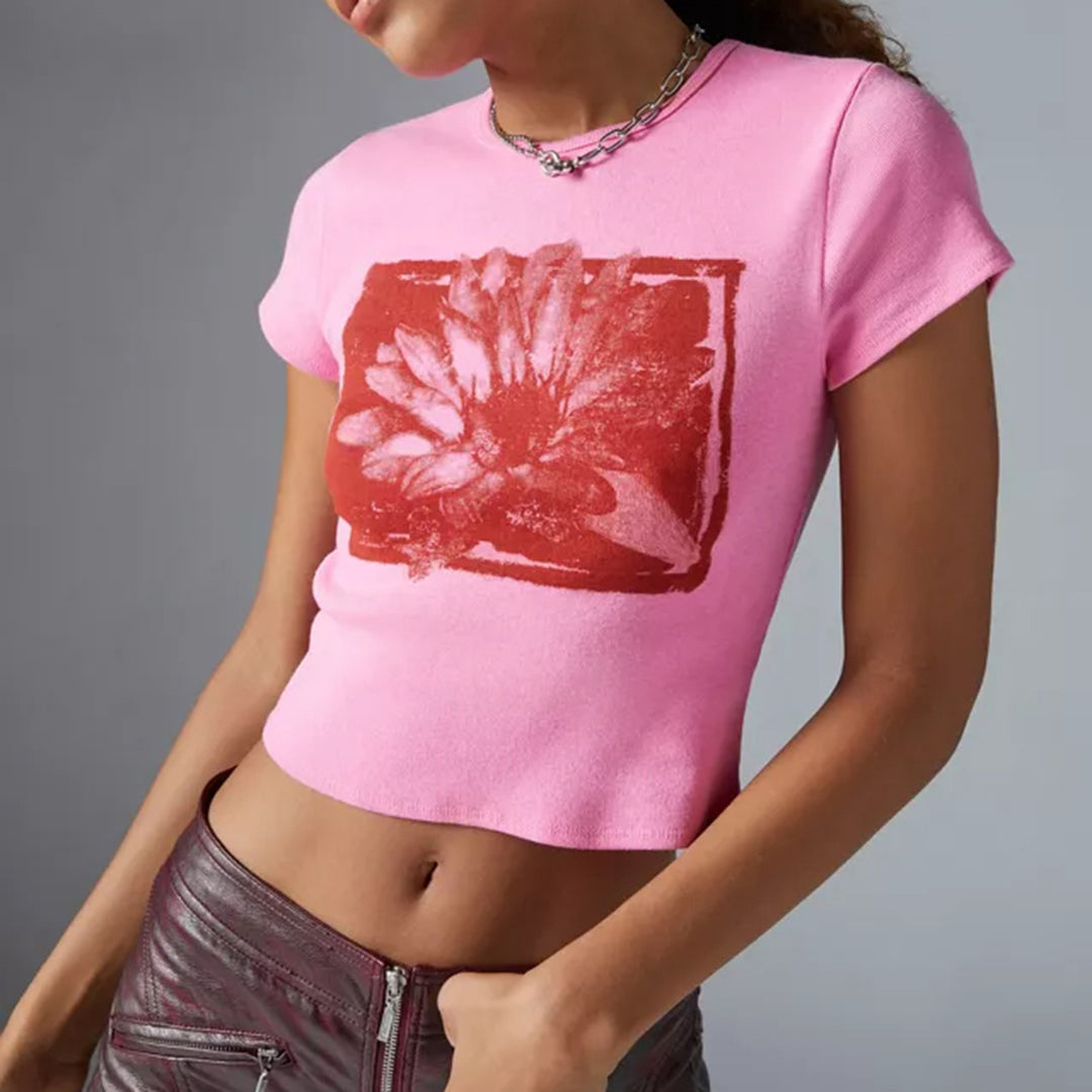 Damen Crop-Top mit floralem Druckdesign Drune