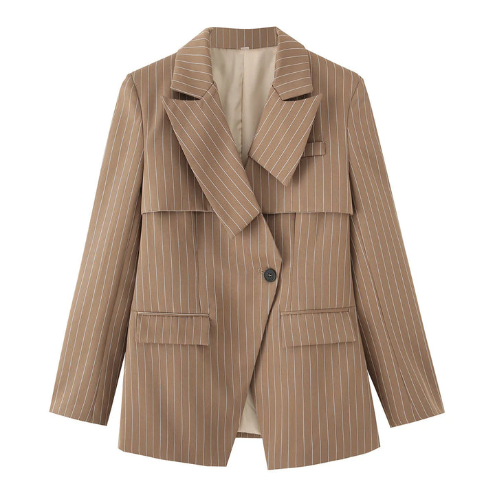 Damen modische Blazerjacke mit asymmetrischem Kragen und eleganten Nadelstreifen Drune