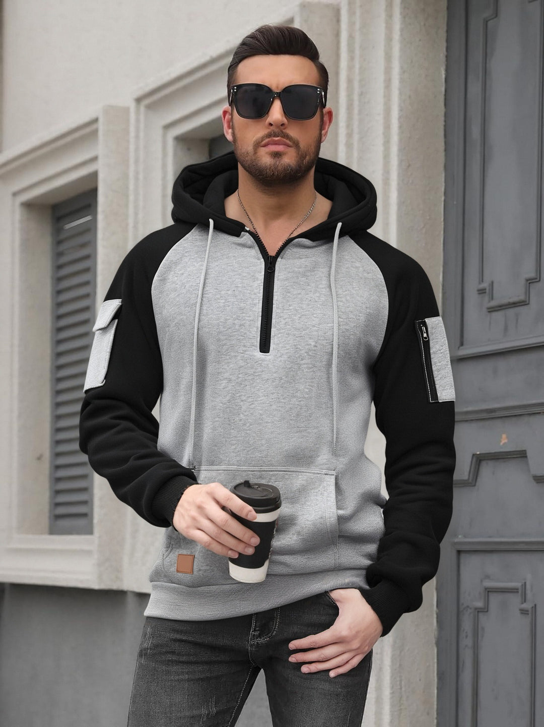 Herren Modischer Kapuzenpullover mit praktischen Reißverschluss-Details und sportlichem Schnitt Drune