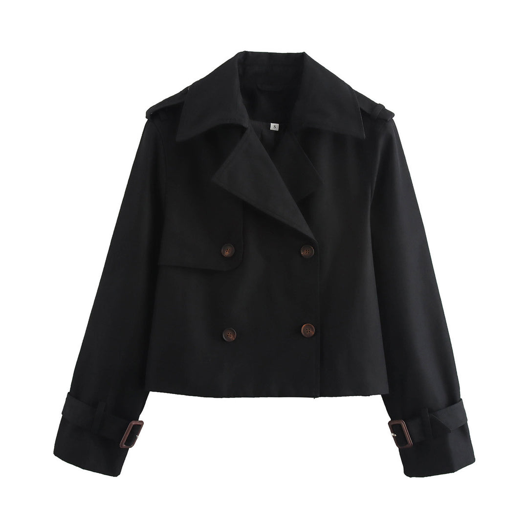 Damen Kurz Cropped Doppelreihige Trenchcoat Drune
