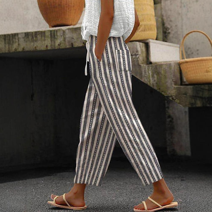 Damen Weite Leinenhose mit Streifenmuster Drune