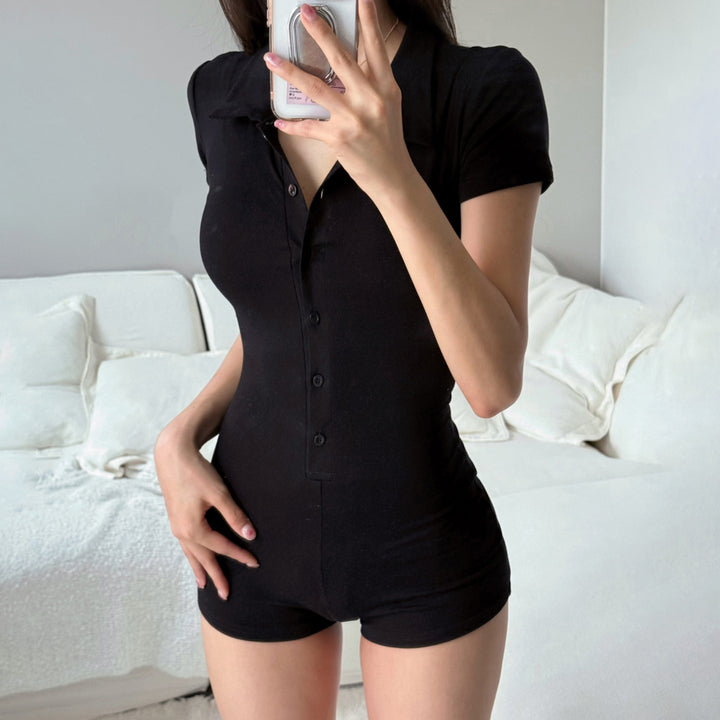 Damen Kurzoverall mit Knopfleiste und modernem Kragen Drune