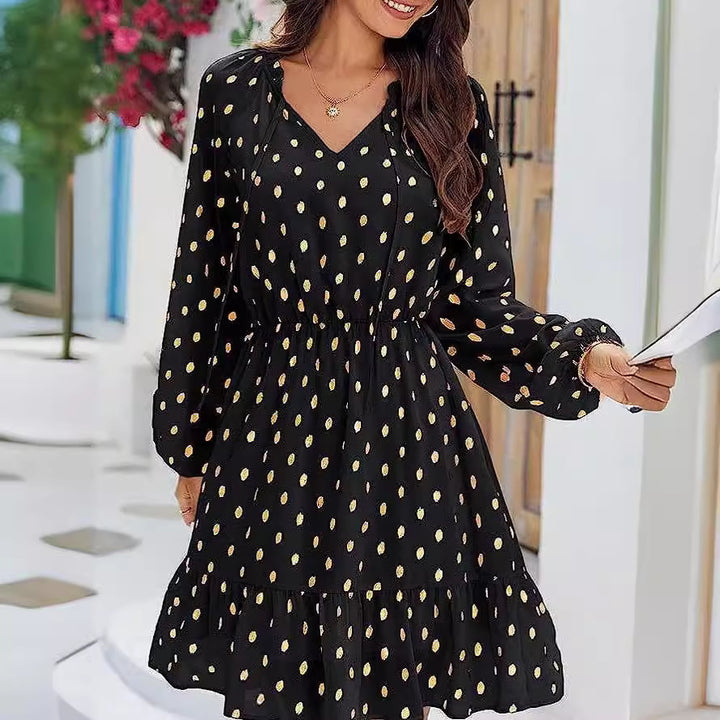 Damen lässiges Freizeitleinenkleid mit Rüschendetails Drune