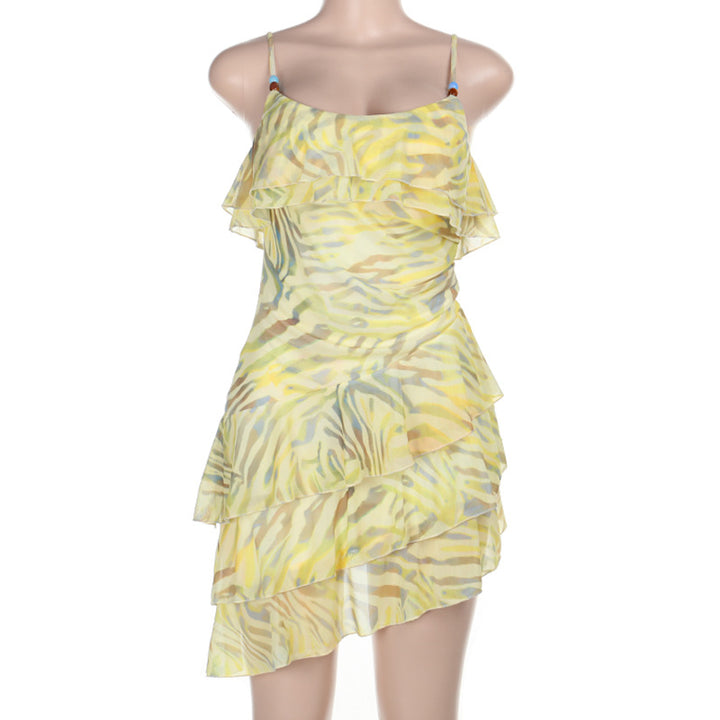 Damen Minikleid mit gestuftem Rüschendesign und trägerloser Silhouette Drune