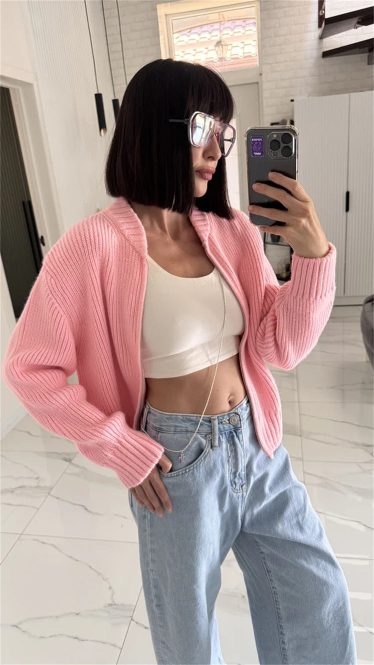 Damen lässiger Strickpullover mit Reißverschluss Drune