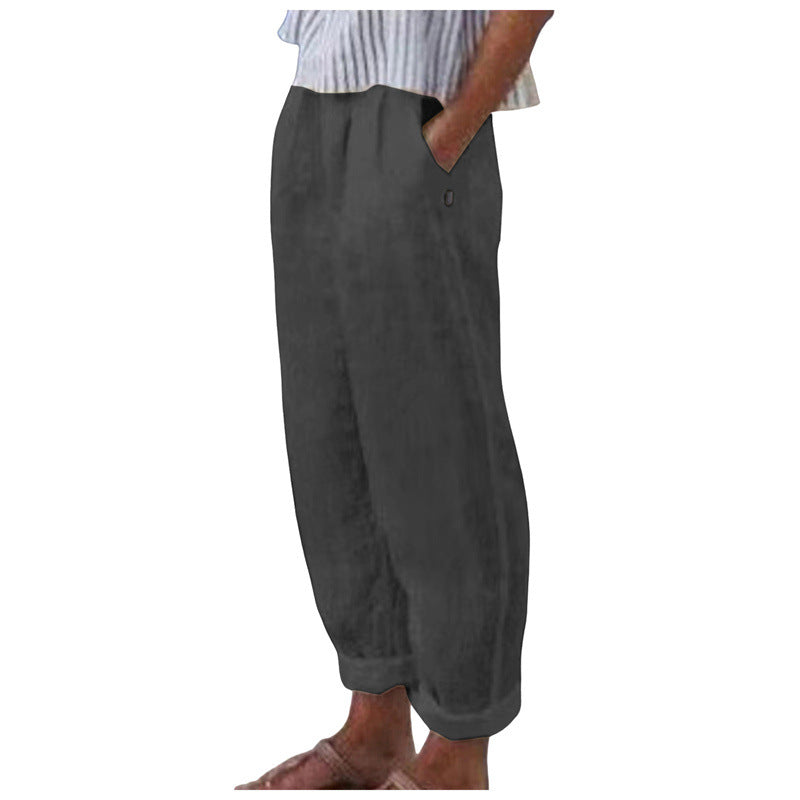 Damen Bequeme Leinenhose mit lockerem Schnitt und seitlichen Taschen Drune