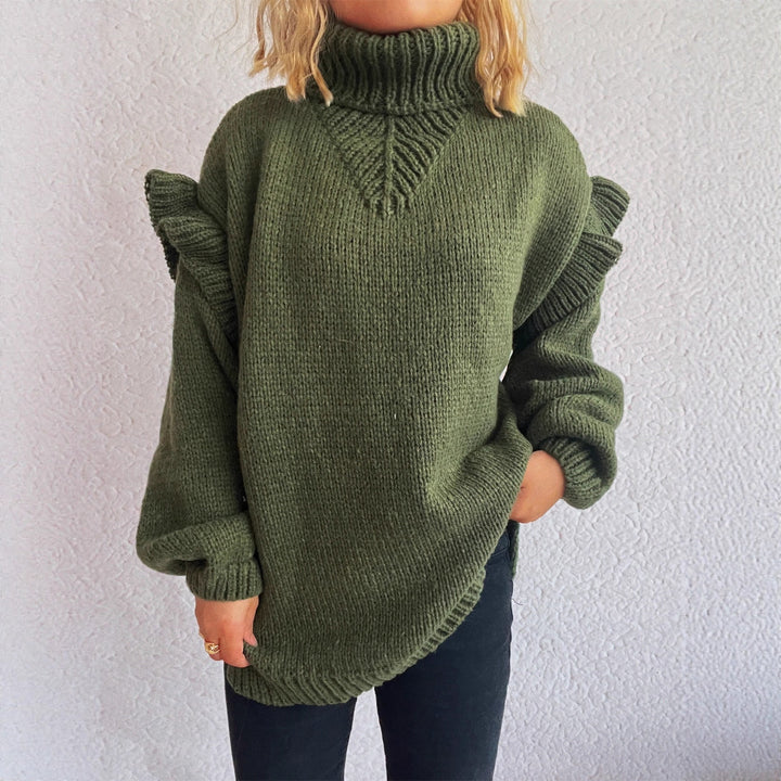 Damen Strickpullover mit Rüschen-Details und hohem Kragen Drune