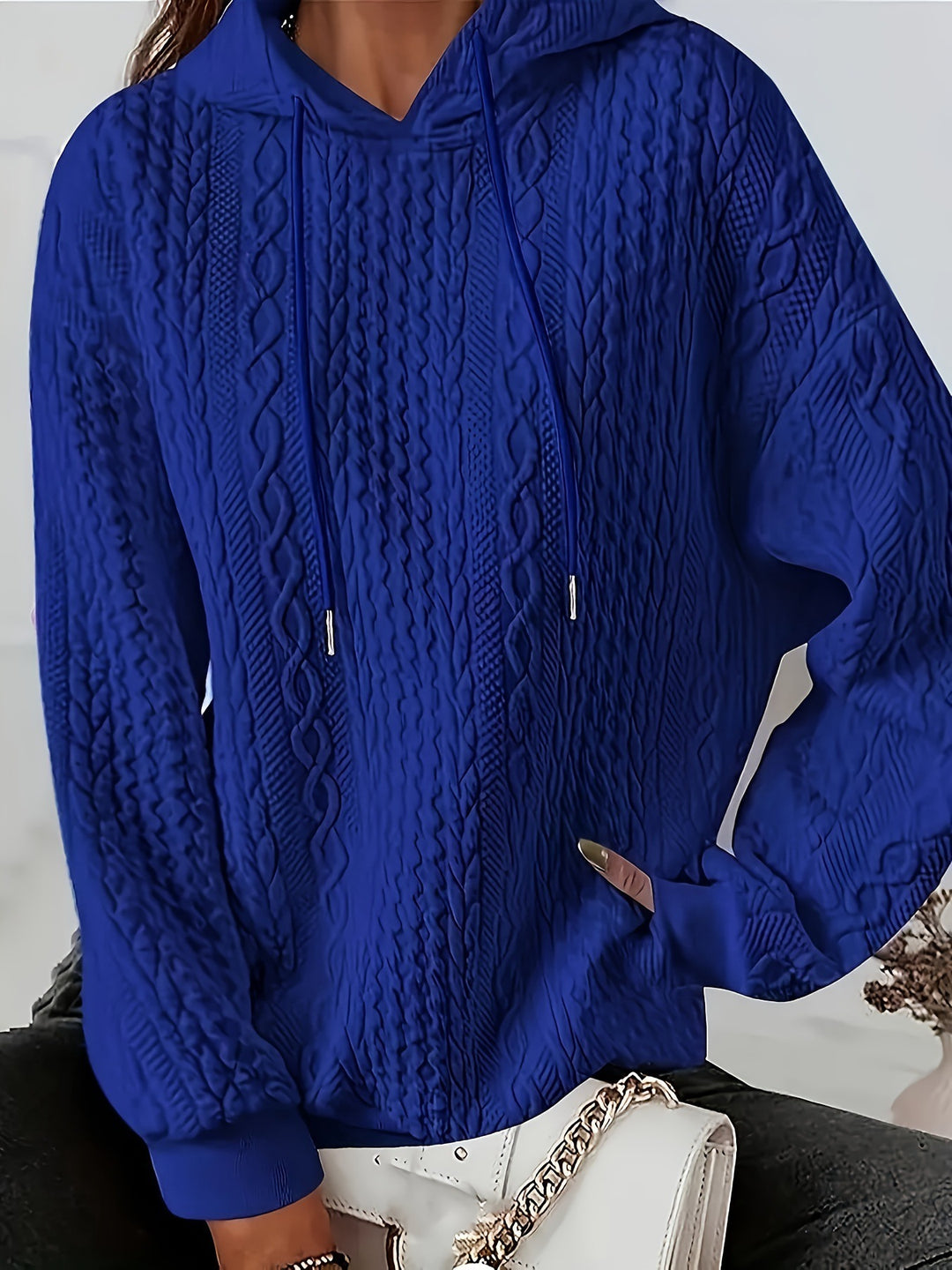 Damen gemütlicher Hoodie mit strukturiertem Strickdesign Drune