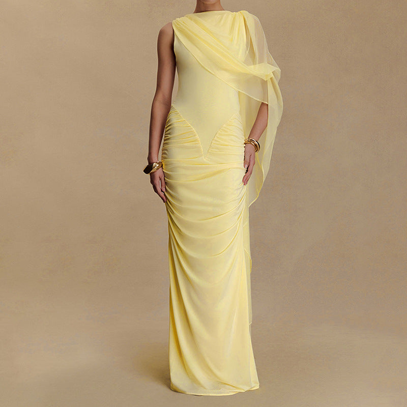 Damen Glamouröses Abendkleid mit asymmetrischem Dekolleté und elegantem Drapierungsdesign Drune