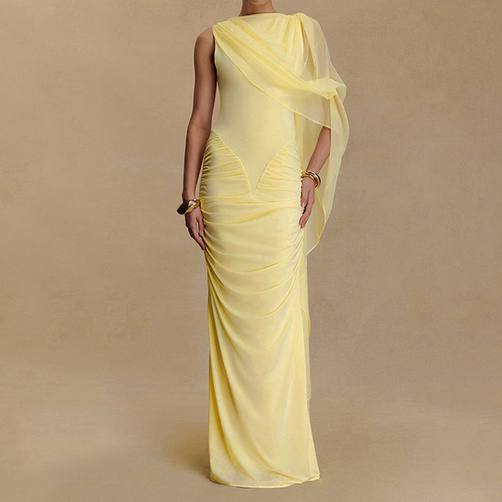 Damen Glamouröses Abendkleid mit asymmetrischem Dekolleté und elegantem Drapierungsdesign Drune