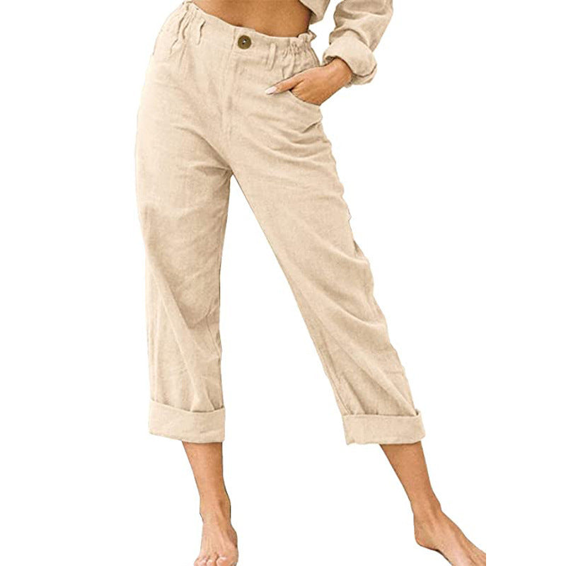 Damen lässige Leinenhose mit elastischem Bund Drune