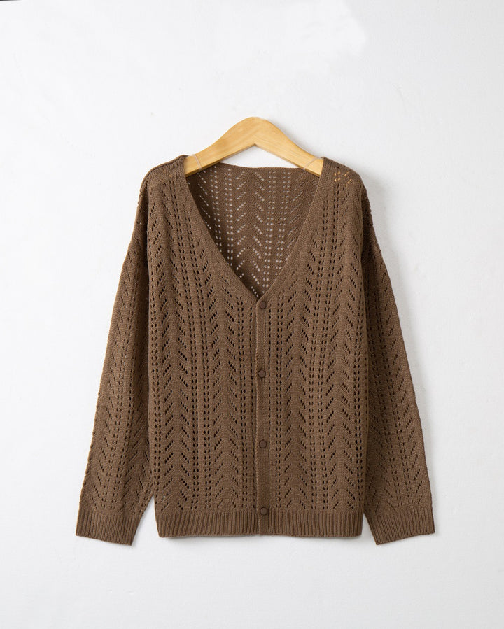 Damen Strickcardigan mit luftiger Lochmusterung und V-Ausschnitt Drune
