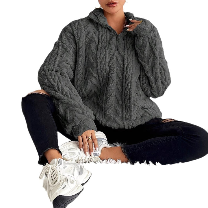 Damen Flauschiger Oversized-Pullover mit Zipper und Rippstruktur Drune