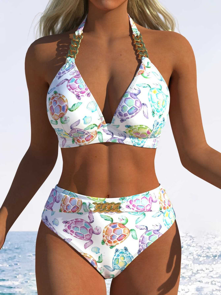 Damen Triangel-Bikini mit verstellbaren Bindebändern und modischem Wellenmuster Drune