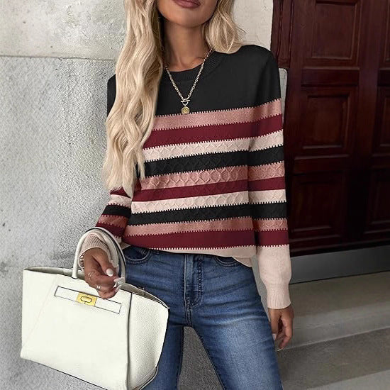 Damen Strickpullover mit strukturiertem Muster und eleganten Farbblockdetails Drune