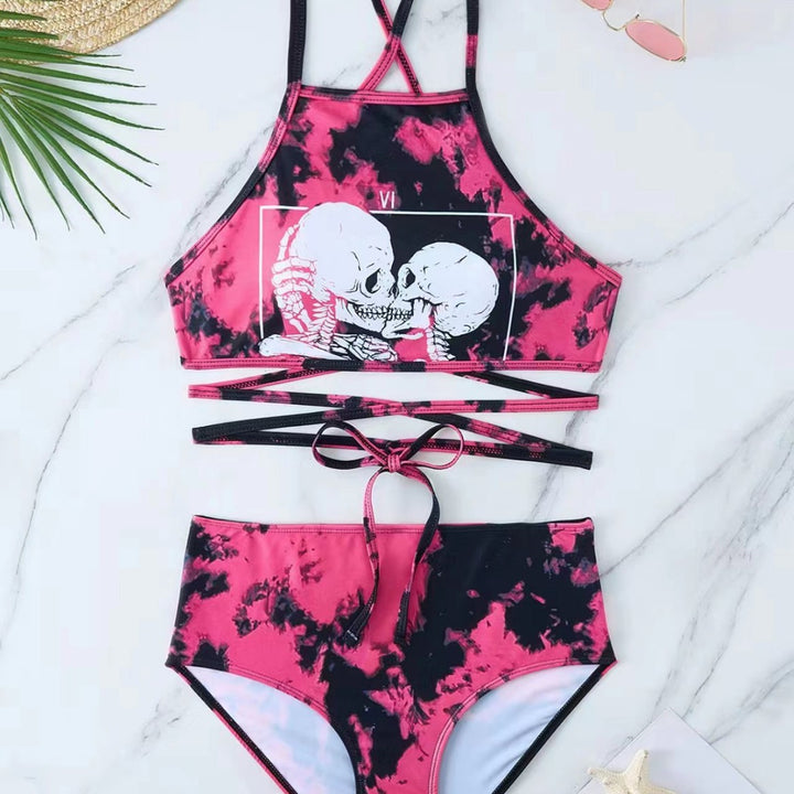 Damen Hochgeschnittener Bikini mit kreativem Muster Drune