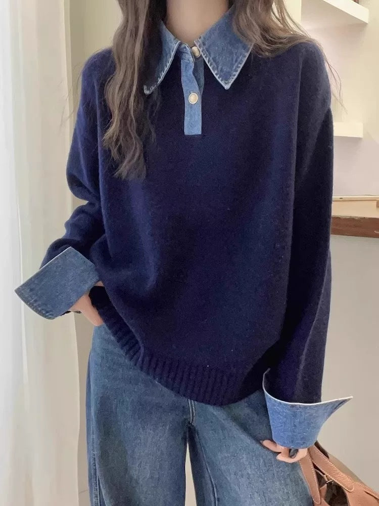 Damen Pullover mit modischem Hemdkragen und weichem Material Drune