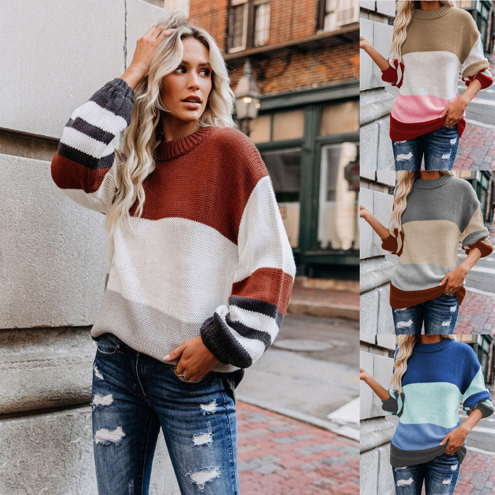 Damen modischer Strickpullover mit zeitgemäßem Farbblockdesign Drune
