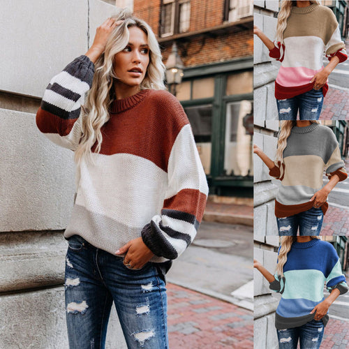 Damen modischer Strickpullover mit zeitgemäßem Farbblockdesign Drune