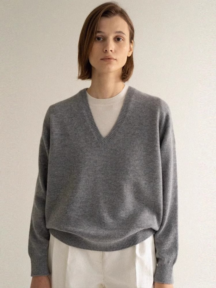 Damen lässiger V-Ausschnitt Pullover aus weichem Material Drune