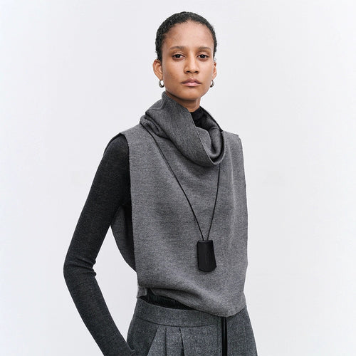 Damen lässige Strickweste mit hochgeschlagenem Kragen Drune