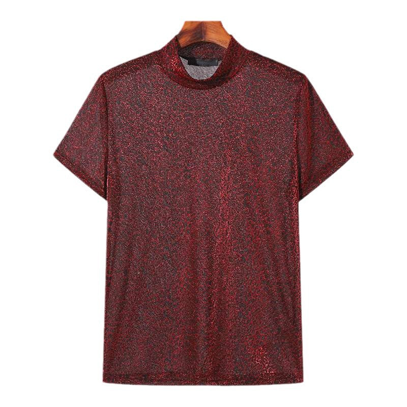 Damen nan schimmerndes Kurzarmshirt mit hohem Rundhalsausschnitt und strukturierter Animal-Print-Optik Drune
