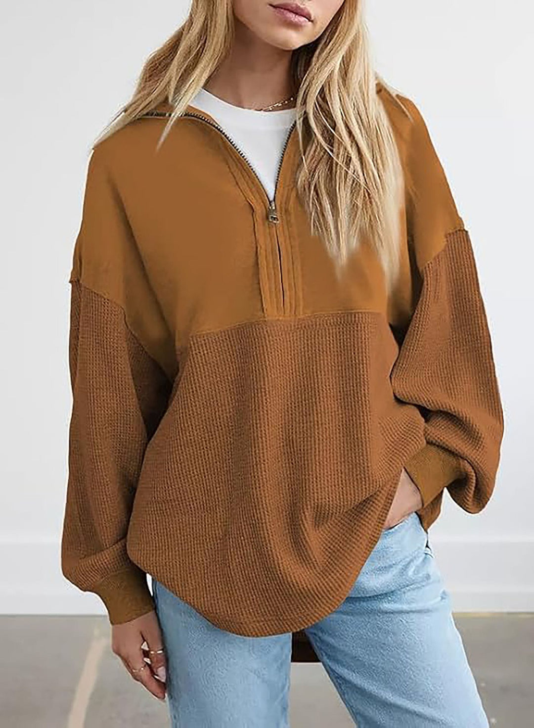 Damen Lässiger Sweatpullover mit hohem Kragen und strukturiertem Design Drune