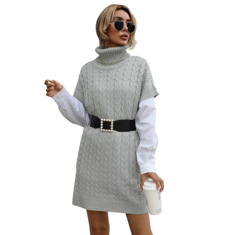 Damen Strickkleid mit hohen Kragen und modischem Zopfmuster Drune