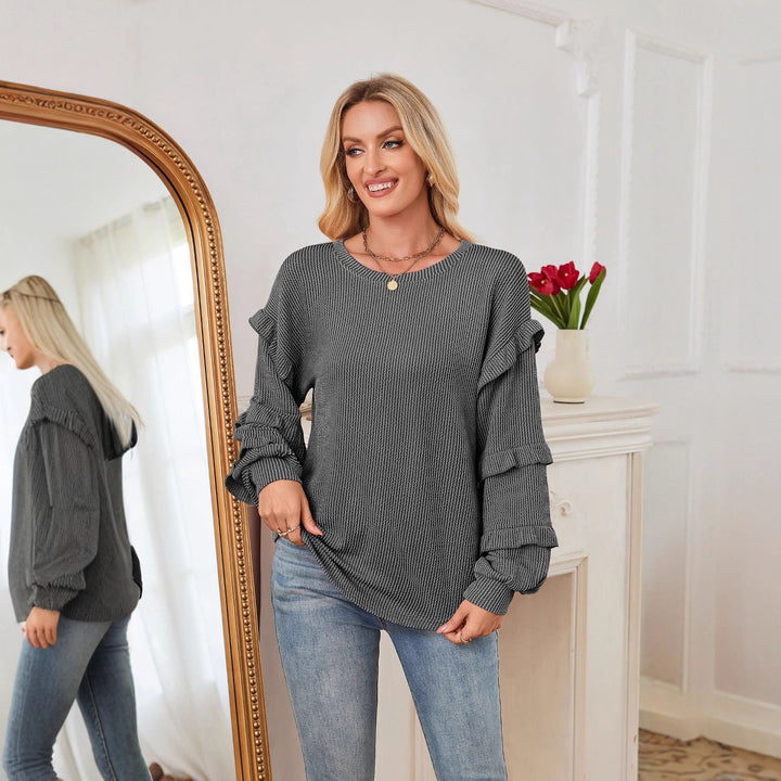 Damen lässiges Sweatshirt mit Rüschendetails und strukturierter Oberflächenoptik Drune