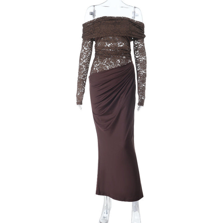 Damen Elegantes Off-Shoulder Kleid mit Spitzenoberteil Drune