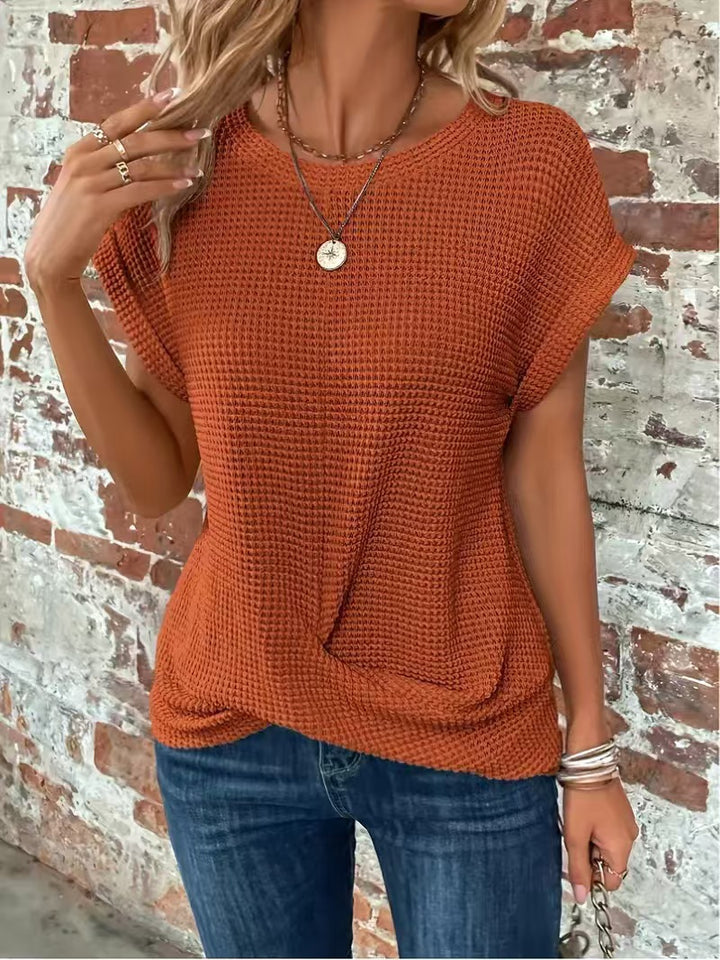 Damen lässiges Waffelpullover mit weichem Stoff und eleganten Ärmeln Drune