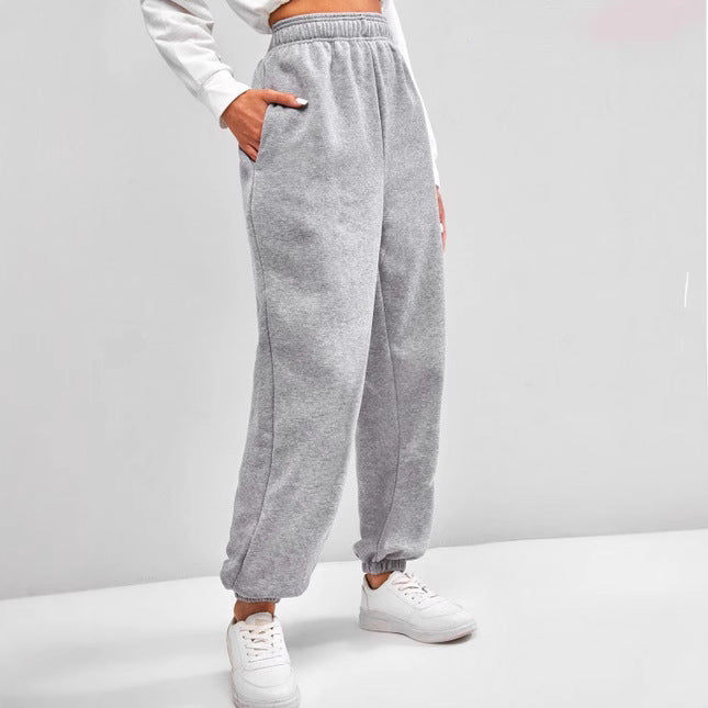 Damen nan hochgeschnittene Relax-Fit Jogginghose mit elastischem Bund, Seitentaschen und gerafften Beinbündchen Drune