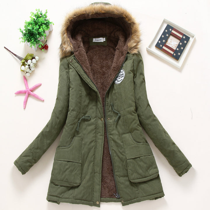 Damen gesteppte Parkajacke mit Kapuze und Kunstfellfutter Drune